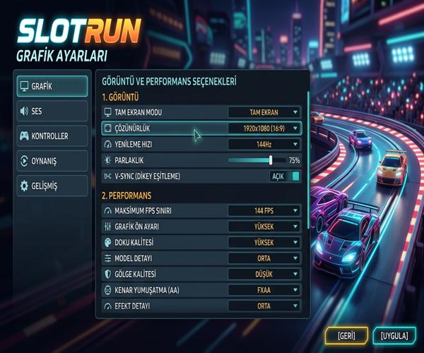 Slotrun grafik ayar menüsü görseli