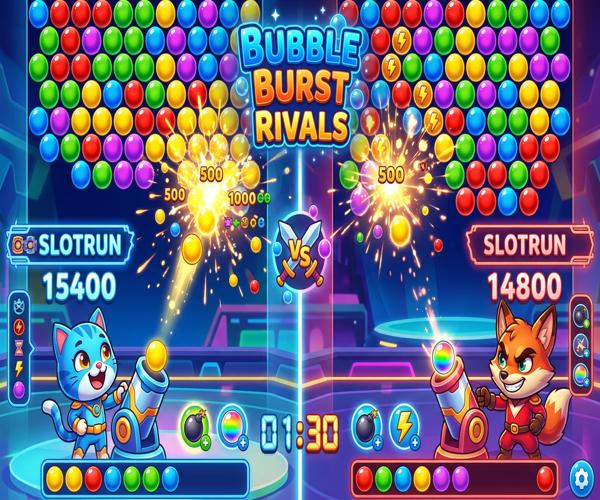 Bubble Burst Rivals Slotrun rekabetçi puzzle oyun sahnesi