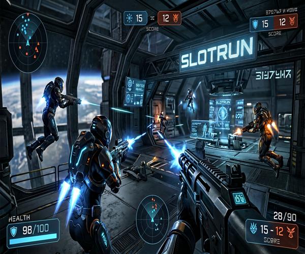 ZeroGrav Tactics Slotrun yerçekimsiz FPS oyun sahnesi