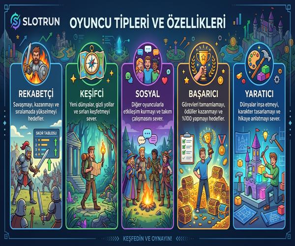 Slotrun oyuncu profilleri - beş farklı oyuncu tipinin görsel anlatımı